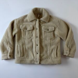 Free People Size Medium Teddy Faux Sherpa Snap Button Front Jacket Coat Womens